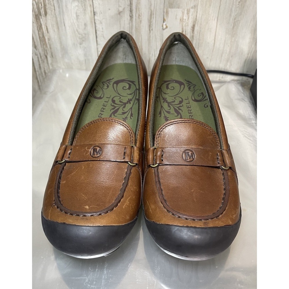 Merrill Plaza Glide Leather Slip On Brown Loafers Women's Size 10
